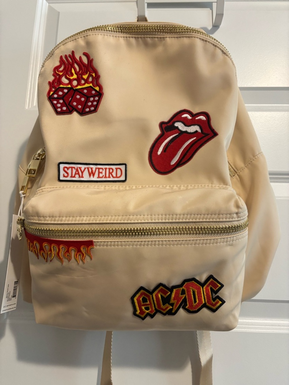 Stoney Clover Lane cream backpack with patches - Picture 4 of 13